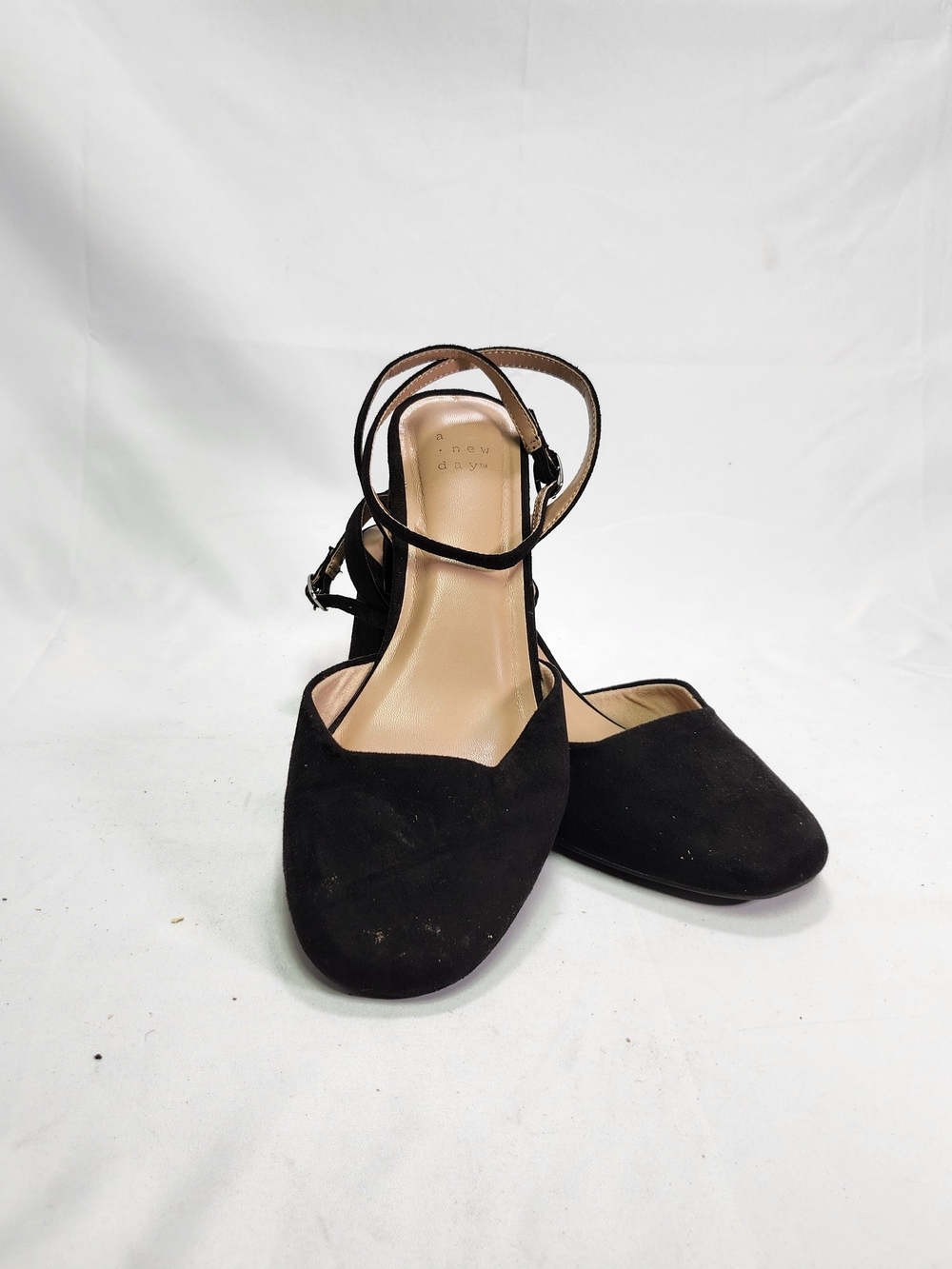 A New Day Black Suede Ankle-Strap Heels